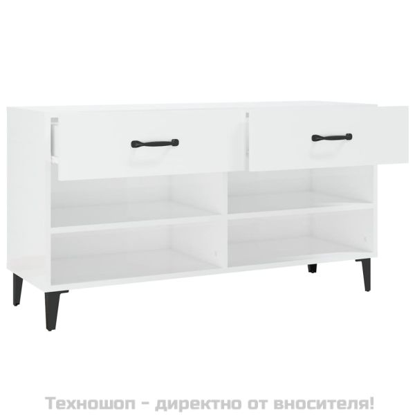 Шкаф за обувки, бял гланц, 102x35x55 см, инженерно дърво