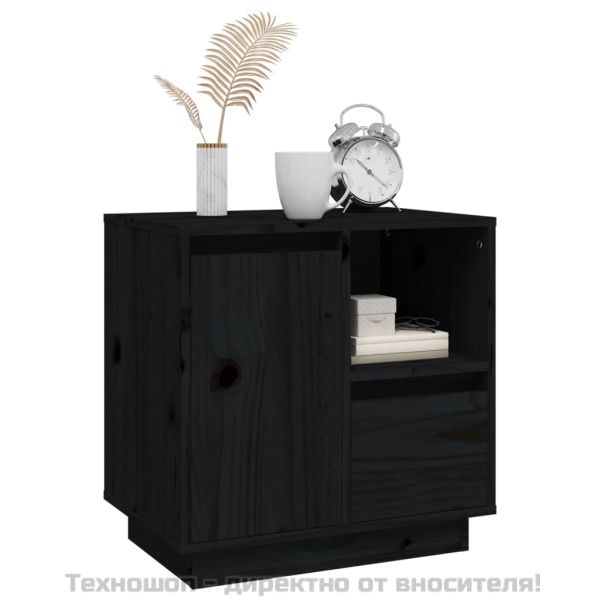 Нощни шкафчета, 2 бр, черни, 50x34x50 см, борово дърво масив
