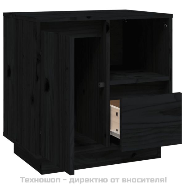 Нощни шкафчета, 2 бр, черни, 50x34x50 см, борово дърво масив