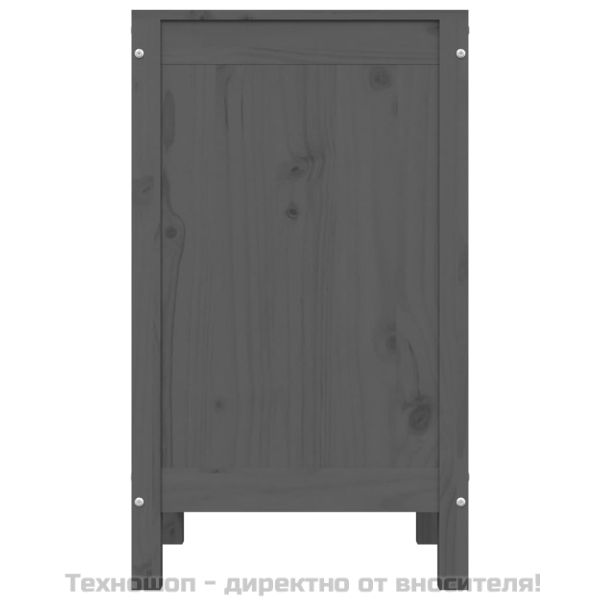 Кутия за пране, сива, 44x44x76 см, борово дърво масив