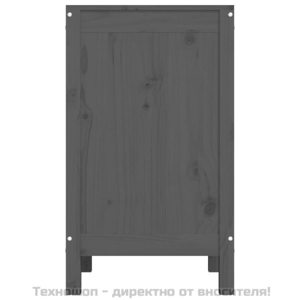 Кутия за пране, сива, 44x44x76 см, борово дърво масив