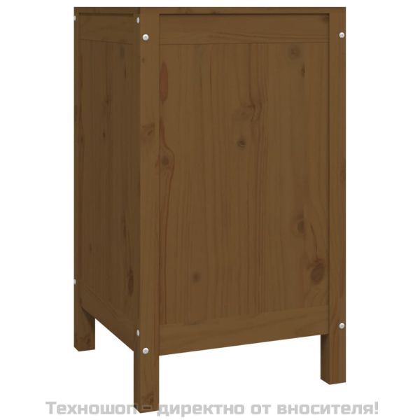 Кутия за пране, меденокафява, 44x44x76 см, борово дърво масив