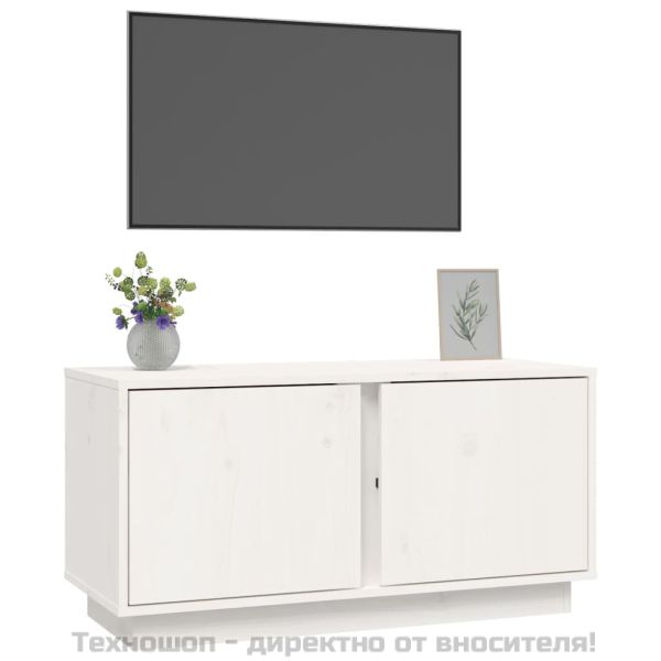ТВ шкаф, бял, 80x35x40,5 см, бор масив