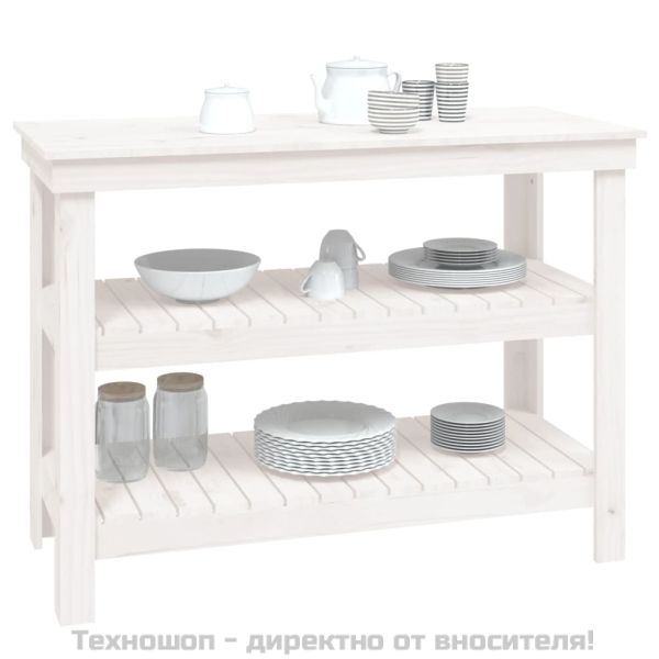 Работна маса бяла 110,5x50x80 см борово дърво масив