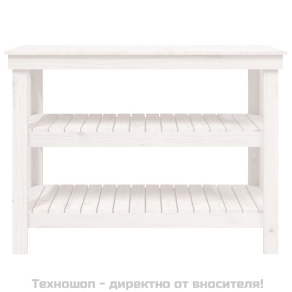 Работна маса бяла 110,5x50x80 см борово дърво масив
