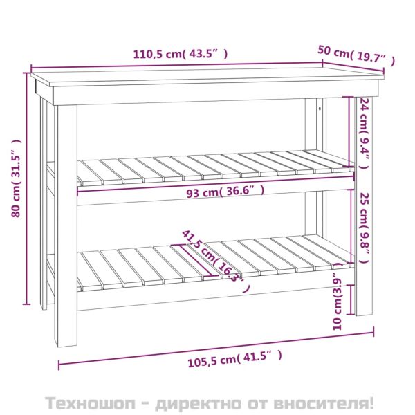 Работна маса бяла 110,5x50x80 см борово дърво масив