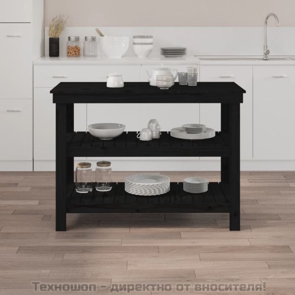 Работна маса черна 110,5x50x80 см борово дърво масив