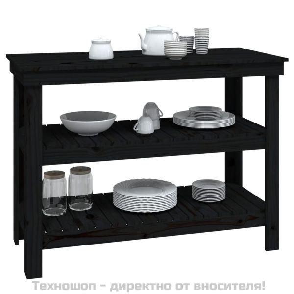 Работна маса черна 110,5x50x80 см борово дърво масив