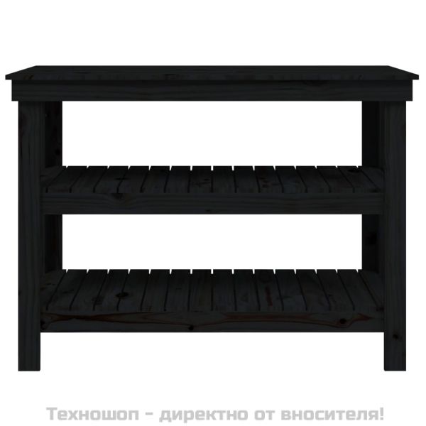 Работна маса черна 110,5x50x80 см борово дърво масив