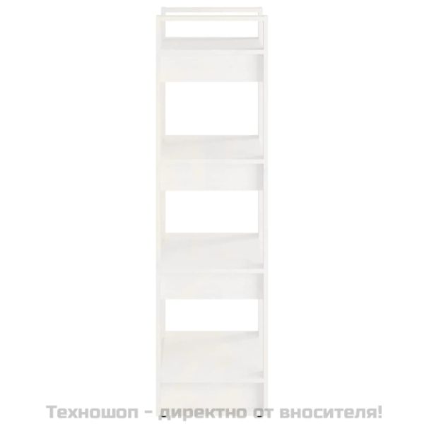 Библиотека/разделител за стая, бяла, 60x35x125 см, бор масив