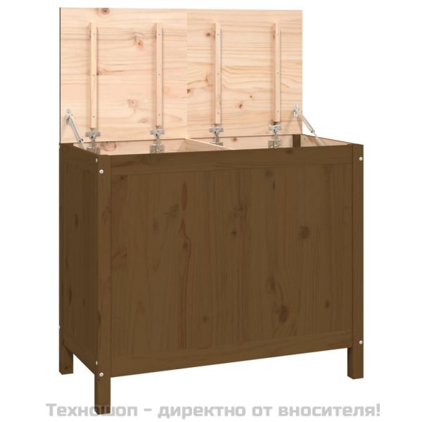 Кутия за пране, меденокафява, 88,5x44x76 см, борово дърво масив