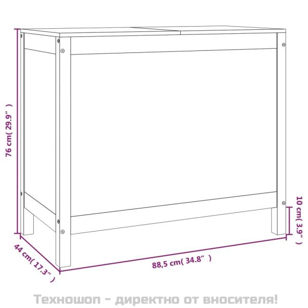 Кутия за пране, меденокафява, 88,5x44x76 см, борово дърво масив