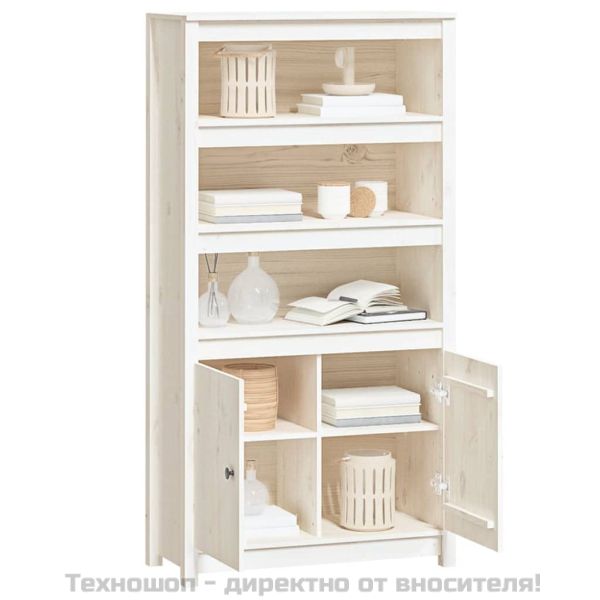 Висок шкаф, бял, 80x35x154 см, борово дърво масив