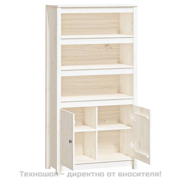 Висок шкаф, бял, 80x35x154 см, борово дърво масив