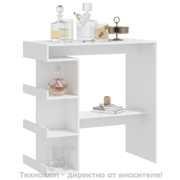 Бар маса с рафтове, бяла, 100x50x101,5 см, инженерно дърво