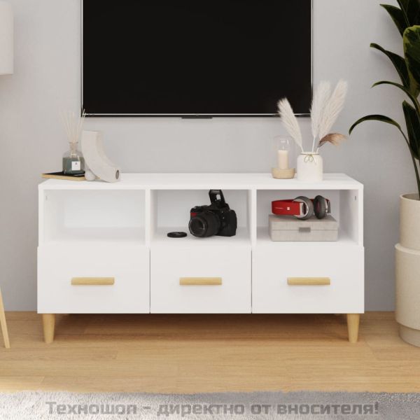ТВ шкаф, бял гланц, 102x36x50 см, инженерно дърво