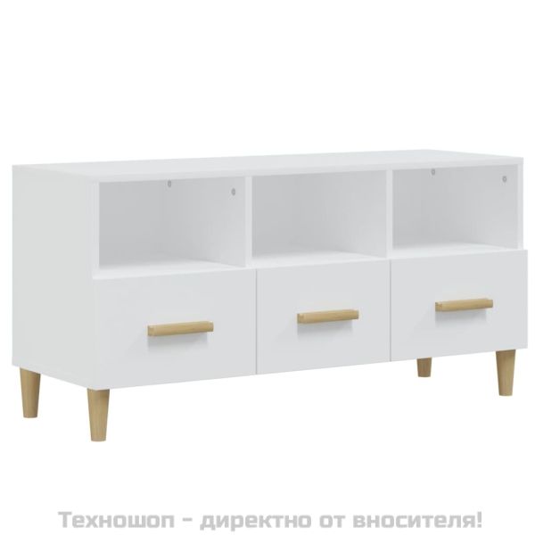 ТВ шкаф, бял гланц, 102x36x50 см, инженерно дърво