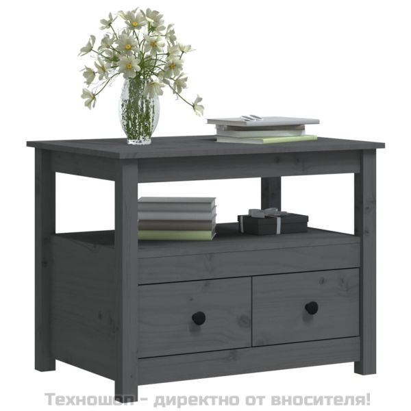 Кафе маса, Сиво, 71x49x55 см, борово дърво масив