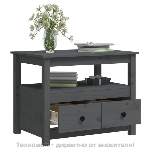 Кафе маса, Сиво, 71x49x55 см, борово дърво масив