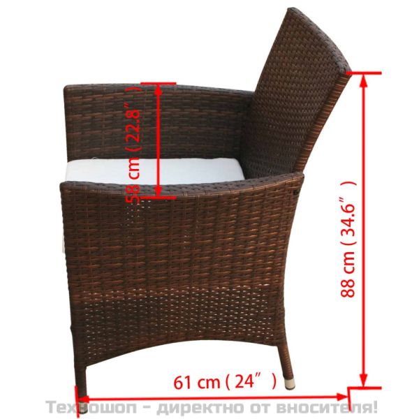 Градински комплект с възглавници, 7 части, кафяв полиратан