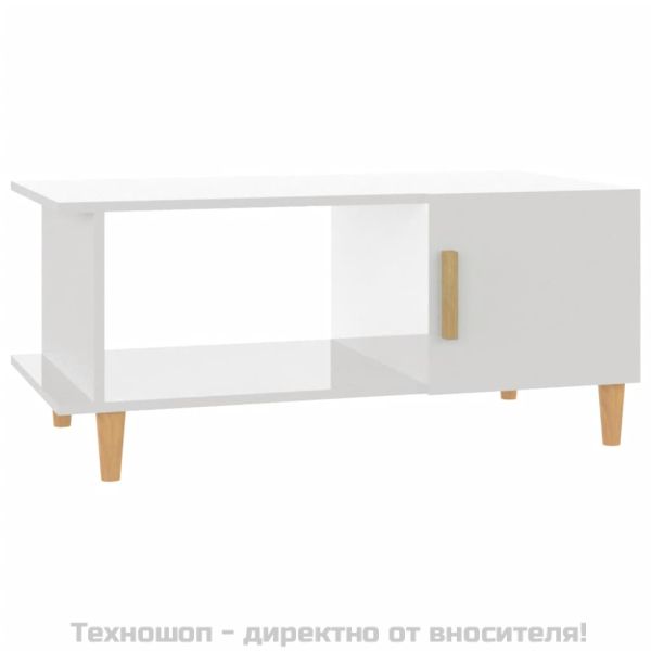 Кафе маса, бял гланц, 90x50x40 см, инженерно дърво