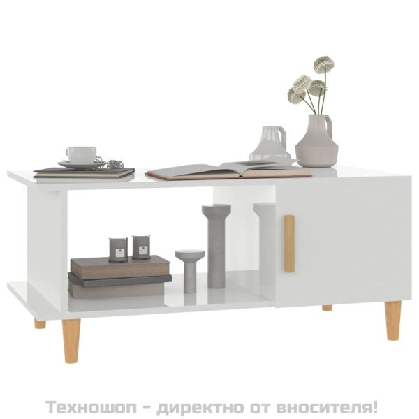 Кафе маса, бял гланц, 90x50x40 см, инженерно дърво