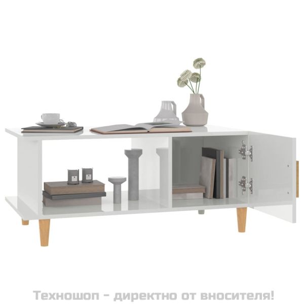 Кафе маса, бял гланц, 90x50x40 см, инженерно дърво