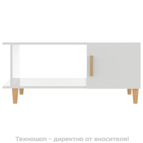 Кафе маса, бял гланц, 90x50x40 см, инженерно дърво