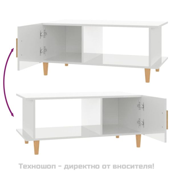 Кафе маса, бял гланц, 90x50x40 см, инженерно дърво
