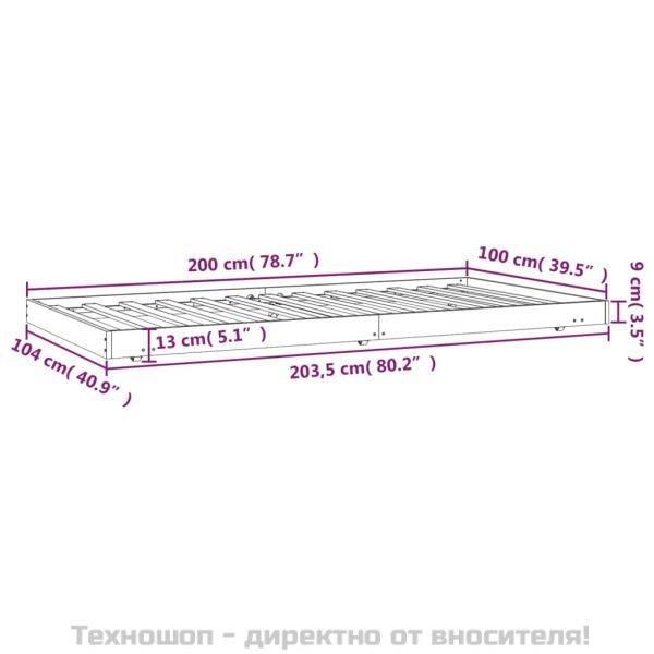 Рамка за легло, меденокафява, 100x200 см, бор масив