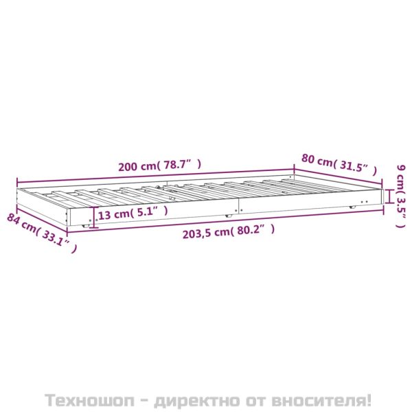 Рамка за легло, меденокафяво, 80x200 см, борово дърво масив