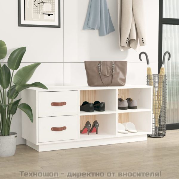 Пейка за обувки бяла 100x34x45 см масивна борова дървесина