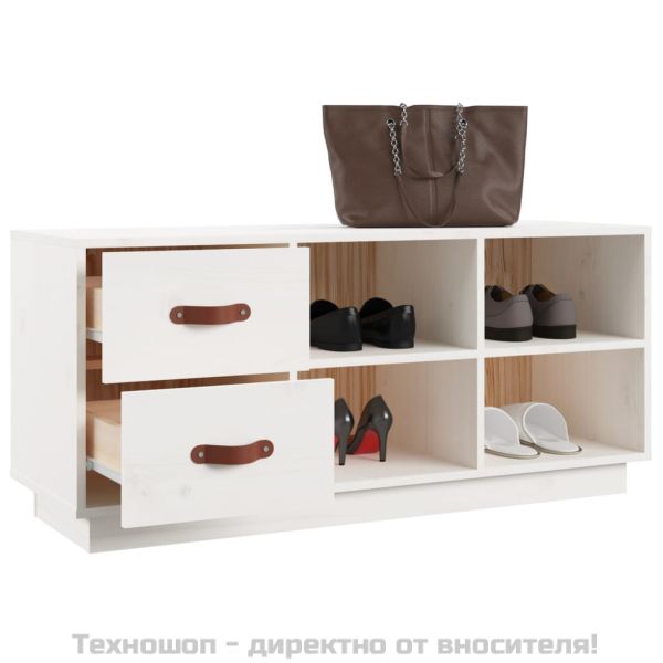Пейка за обувки бяла 100x34x45 см масивна борова дървесина