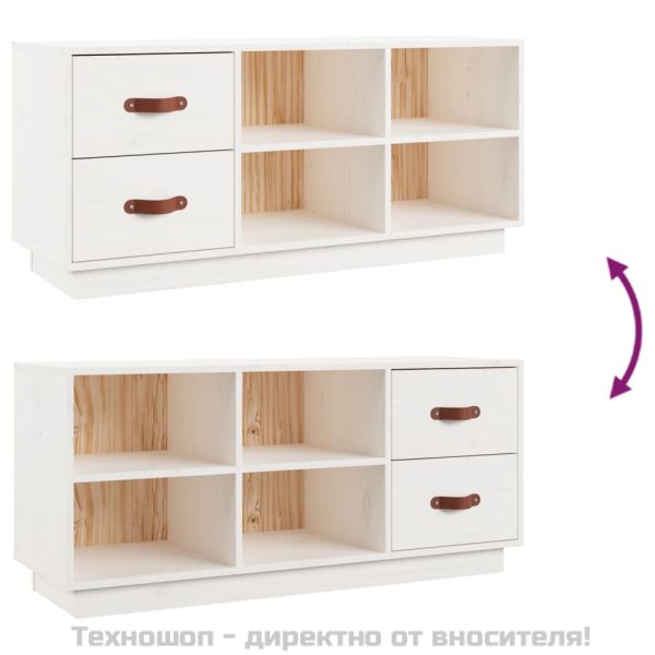 Пейка за обувки бяла 100x34x45 см масивна борова дървесина