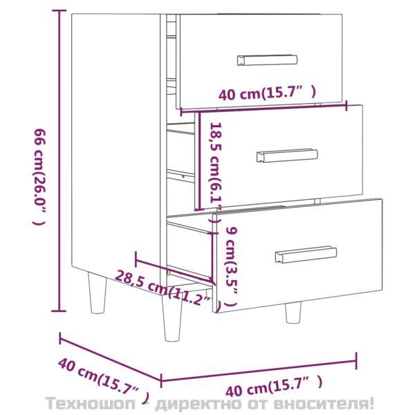 Нощно шкафче, бетонно сиво, 40x40x66 см, инженерно дърво