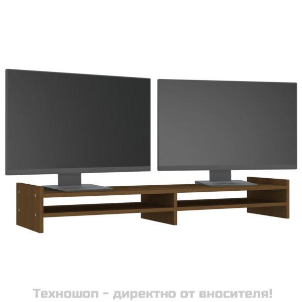 Поставка за монитор, меденокафява, 100x27x15 см, бор масив