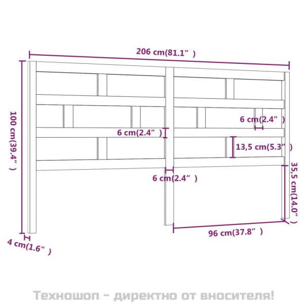 Горна табла за легло, бяла, 206x4x100 см, бор масив