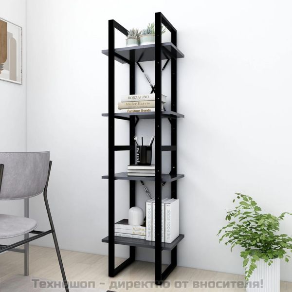 4-етажна библиотека, сива, 40x30x140 см, инженерно дърво