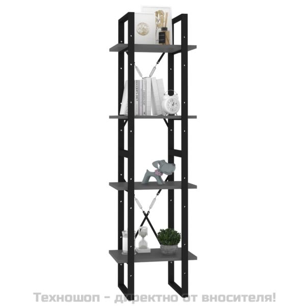 4-етажна библиотека, сива, 40x30x140 см, инженерно дърво