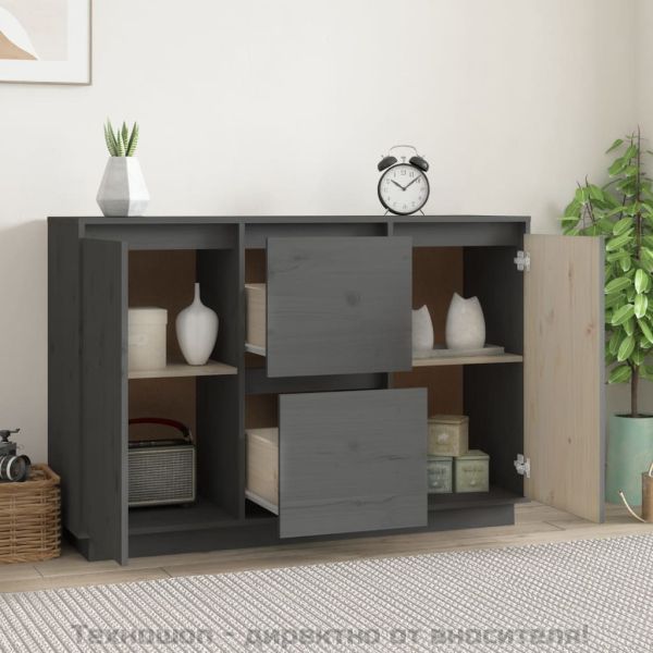 Сайдборд, сив, 111x34x75 см, бор масив