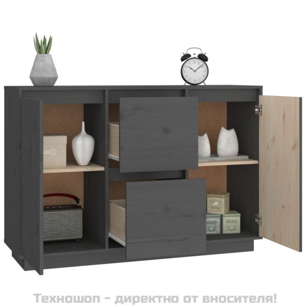 Сайдборд, сив, 111x34x75 см, бор масив