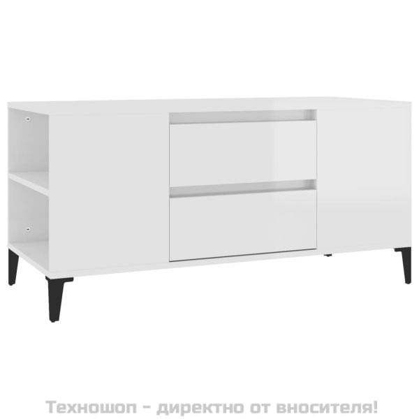 ТВ шкаф, бял гланц, 102x44,5x50 см, инженерно дърво