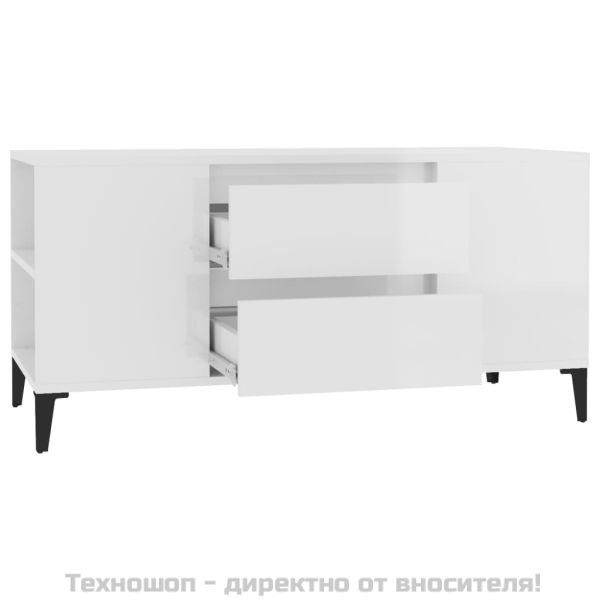 ТВ шкаф, бял гланц, 102x44,5x50 см, инженерно дърво