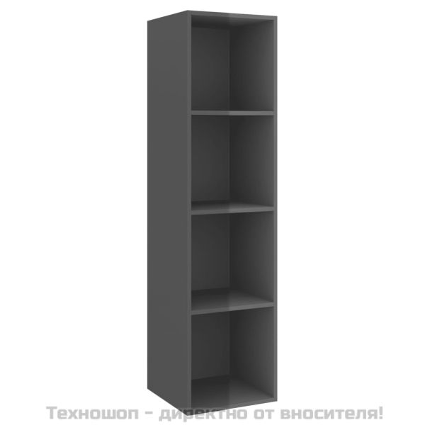 ТВ шкаф за стенен монтаж, сив гланц, 37x37x142,5 см