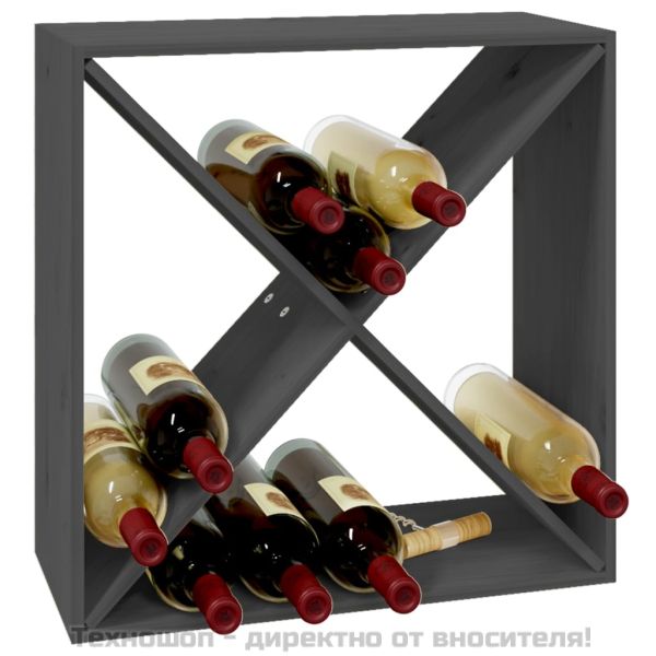 Шкаф за вино, сив, 62x25x62 см, борово дърво масив