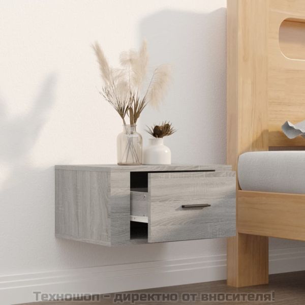 Нощно шкафче за стенен монтаж, сив сонома, 50x36x25 см