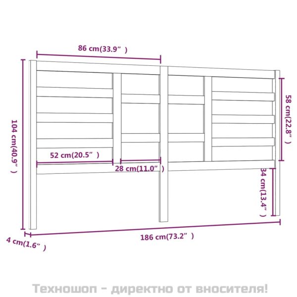 Горна табла за легло, черна, 186x4x104 см, бор масив