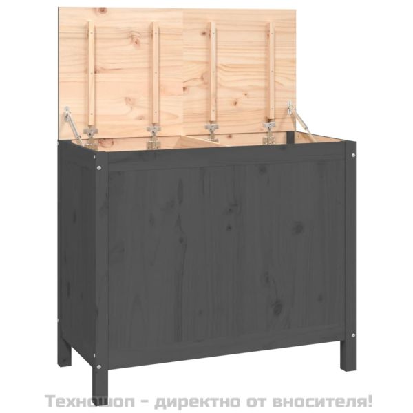Кутия за пране, сива, 88,5x44x76 см, борово дърво масив