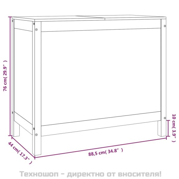 Кутия за пране, сива, 88,5x44x76 см, борово дърво масив