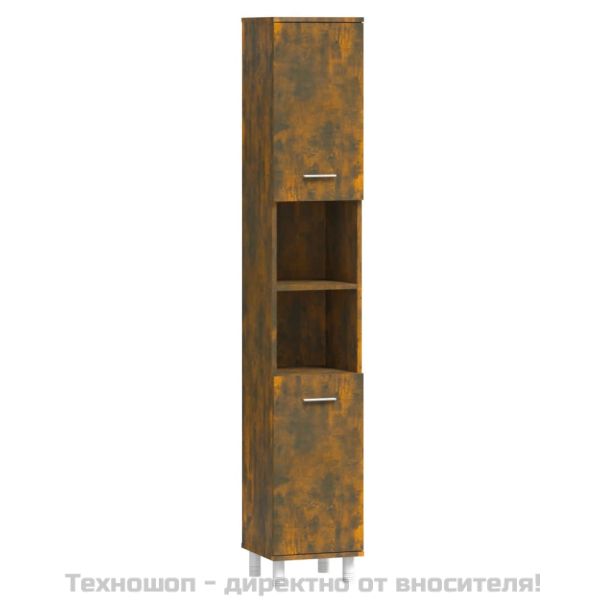 Шкаф за баня, опушен дъб, 30x30x179 см, инженерно дърво